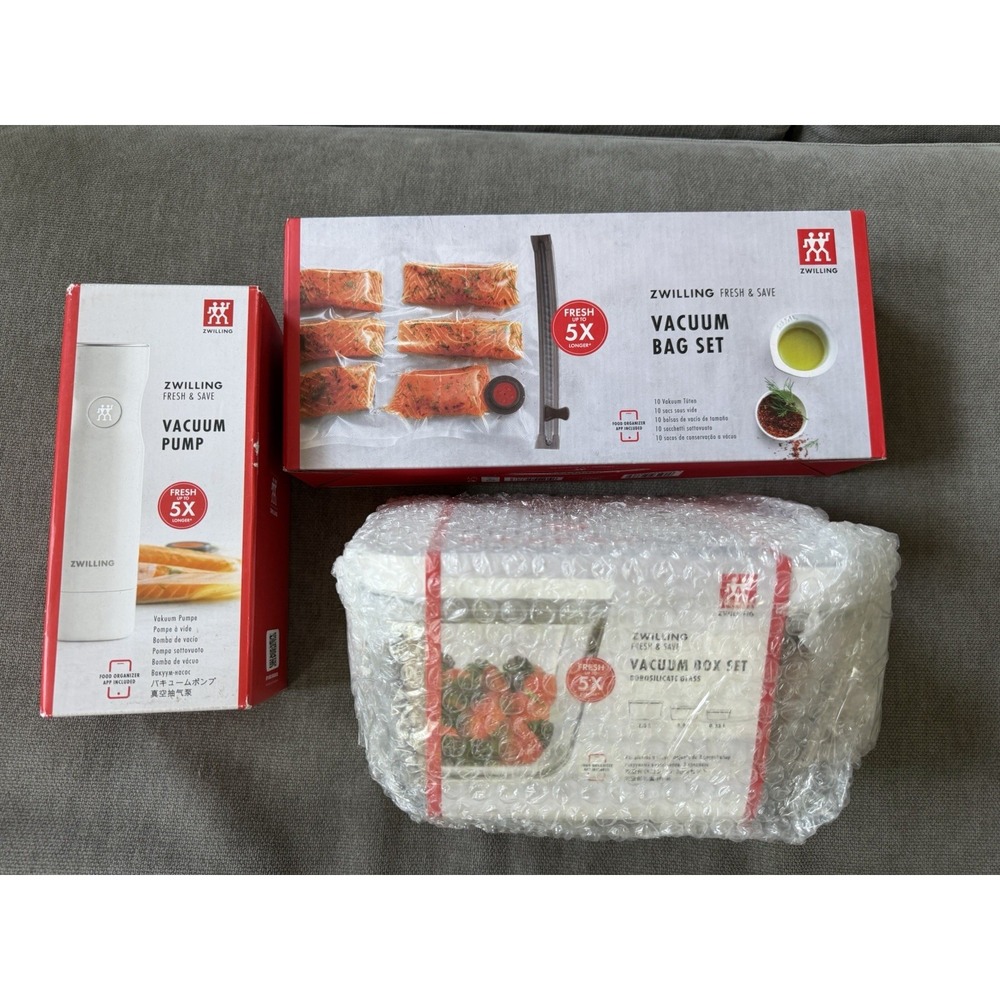 NEW ZWILLING Fresh & Save Vacuum Pump Bundle with 3 Glass Containers 10 Bags